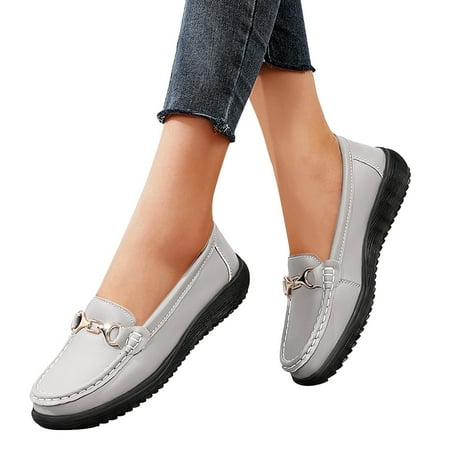 Mepaouo Loafers for Women Business Casual Flats Walking Shoes Slip on Moccasin Penny Loafers(Grey 6.5)