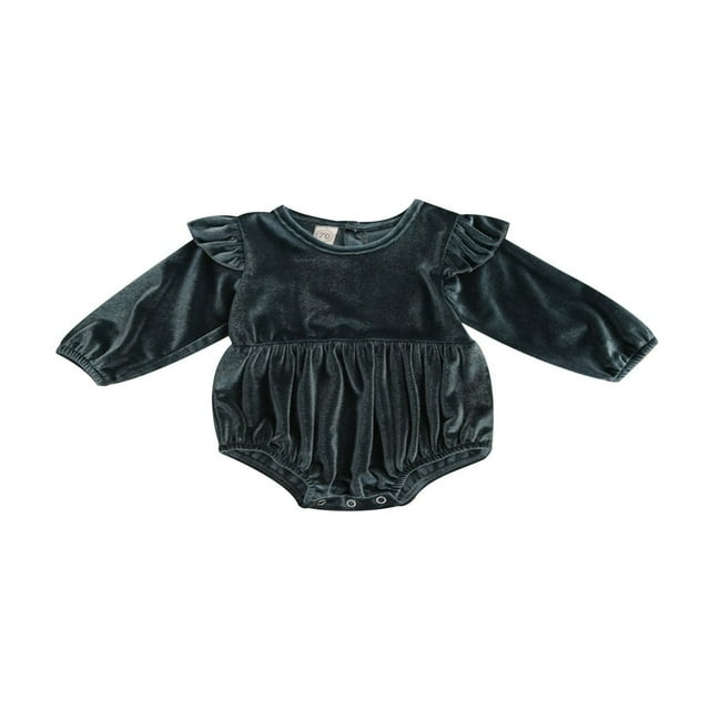 Body Manches Longues à Volants Mode Velours Solide d'Automne pour Bébé Fille