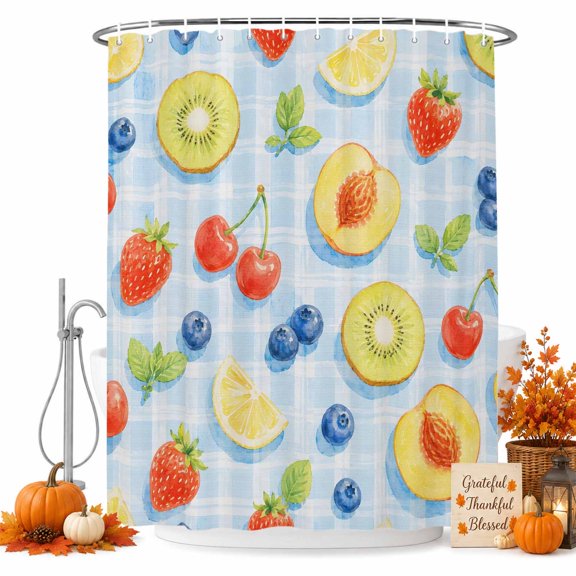 Colorful Fruits Shower Curtain, Waterproof Shower Curtains for Bathroom, Elegant Pastoral Farmhouse Art Washable Fabric Bathtub Curtain Set Bath Decor with 12 Hooks 72"x78"