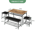 thumbnail image 3 of Yeshouse Juego de mesa de comedor de 4 piezas que ahorra espacio: metal y madera resistentes, banco y taburetes tapizados, estante de almacenamiento y cojines de poliuretano, 3 of 6