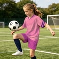thumbnail image 5 of Avtoify Summer Girls Short Sleeve Round-Neck Shirts Dry Breathable Short Sleeve Top Pocket Shorts 2 Piece Unisex Soccer Outfit for Kids Aged 4-14 Daily, 5 of 10