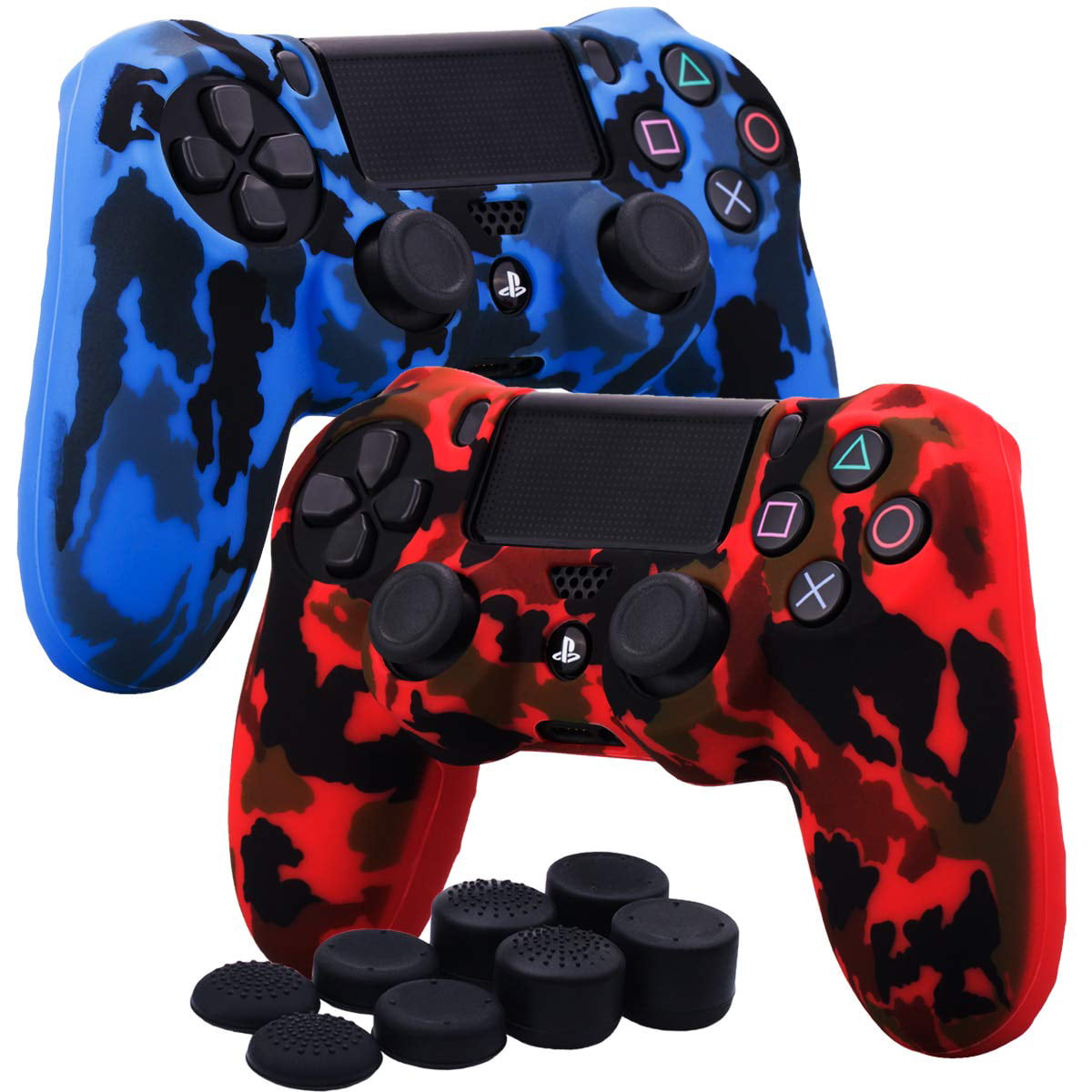 Water Transfer Printing Silicone Cover Skin Case for Sony PS4/slim/Pro Dualshock 4 Controller x 2 red+Blue with Pro Thumb Grips x 8 - Walmart.com