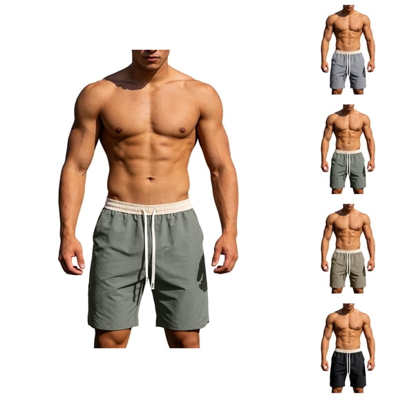 Mens Shorts Casual Summer Elastic Waist Drawstring Straight Leg Lightweight Knee Length Athletic Shorts with Pockets