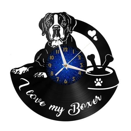 I Love My Boxer dog Vinyl Record Wall Clock for Kitchen Wall Decor Wall Art Gift for Lover Gift Idea for a Best Friend(B)
