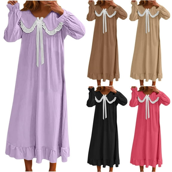 Miluxas Womens Nightgowns Christmas Nightgown Autumn and Winter Long Sleeve Cute House Coat Loose Sleepwear Dress Purple XL(XL)