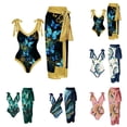thumbnail image 2 of Jacenvly Women One Piece Swimsuit with Long Skirt Two-Piece Set Clearance Fashion Sleeveless Color Block V-Neck Surfing Swimwear Skin-Friendly Blue, 2 of 8