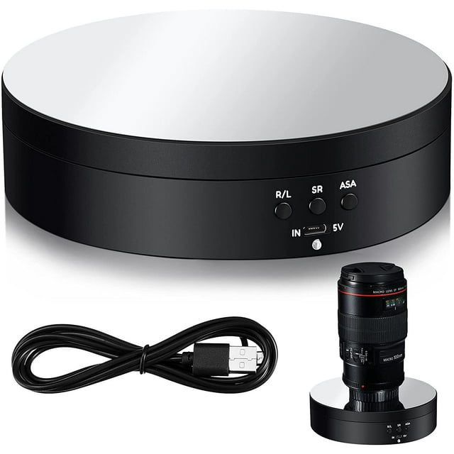 Rotating Display Stand 360 Degree Motorized Rotating Turntable Display Stand with USB Power Cable for Photography Products and Shows, Black (PVC)