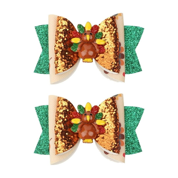 2 pinzas para el pelo de pavo de Acción de Gracias, pasadores de cocodrilo con purpurina de temporada, bonitos accesorios para el pelo para fiestas de festivales de otoño para niñas, niños pequeños y