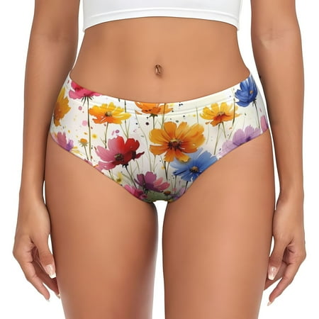 Sikiie Colorful Wildflower Meadow Women s High Waisted Cotton Underwear Soft Breathable Panties Stretch Briefs Seamless Ladies Panties-4X-Large