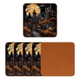 thumbnail image 2 of HemaKayy Set of 6 Decorative Coasters for Drinks, Waterproof Leather Drink Coaster with Double Side Non-Slip Surface for Cup Kitchen Home Housewarming Gift, Square 4" - Halloween Castle, 2 of 7