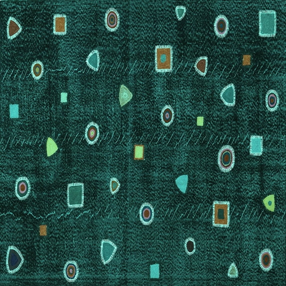 Ahgly Company Machine Washable Indoor Square Abstract Turquoise Blue Contemporary Area Rugs, 4' Square