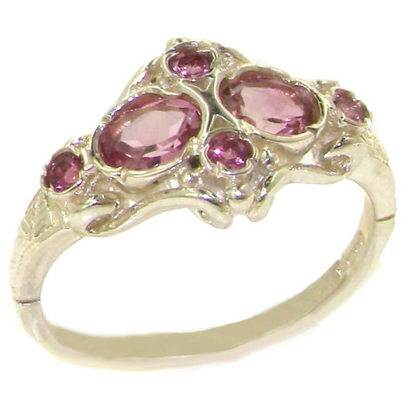 925 Sterling Silver Real Genuine Pink Tourmaline Womens Band Ring - Size 10
