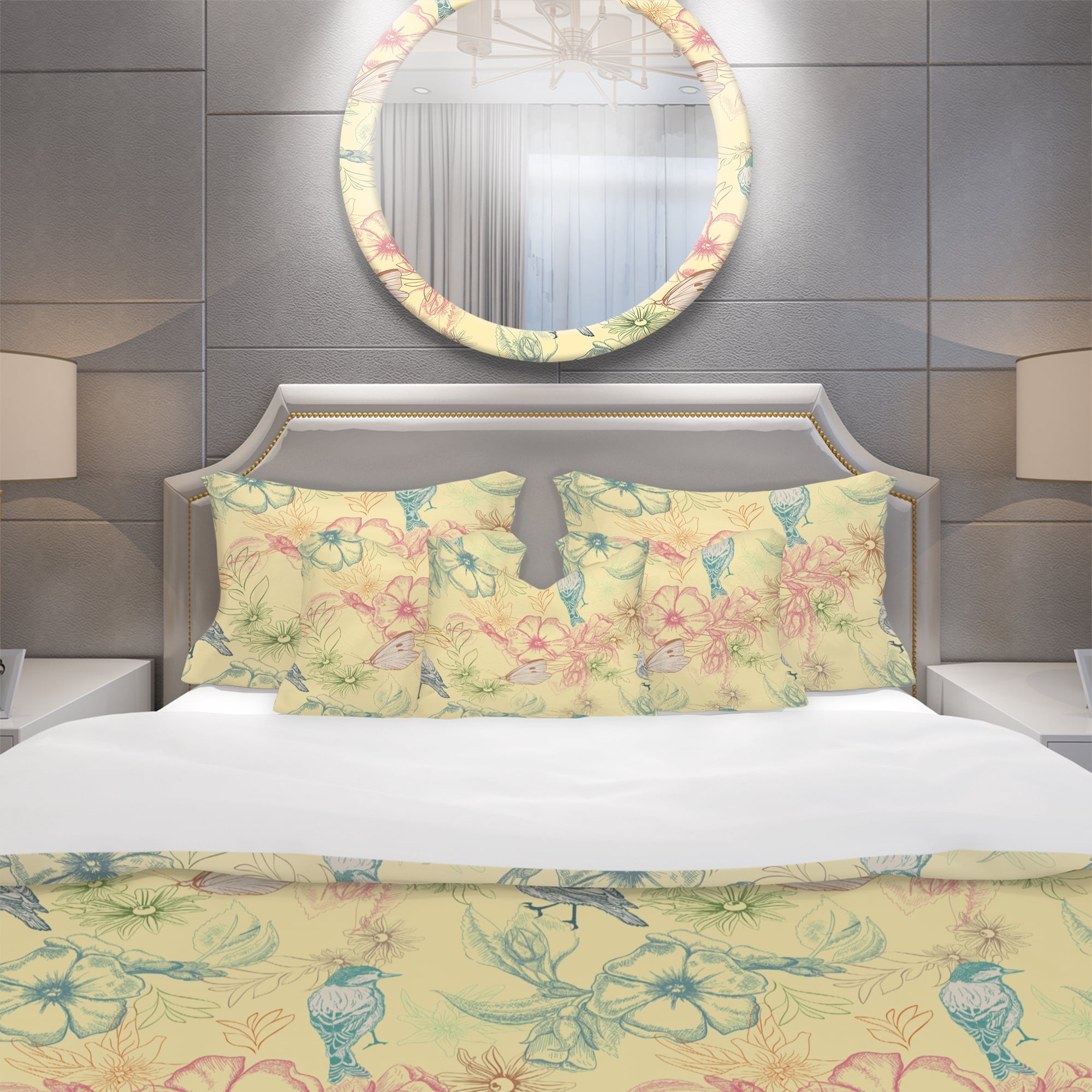 Designart 'Spring Pattern with Butterflies on Flowers' Modern & Contemporary Duvet Cover Set