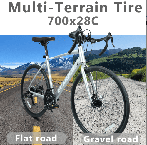 A28320R Silver Road Bike 700Cx28 16-Speed Disc Brakes Lightweight Aluminum Frame for Men Women