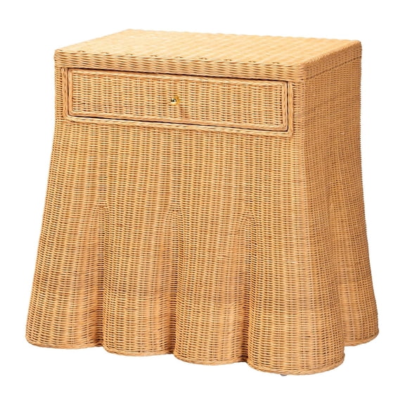 bali & pari Chica Scalloped Natural Rattan Console Table with Drawer