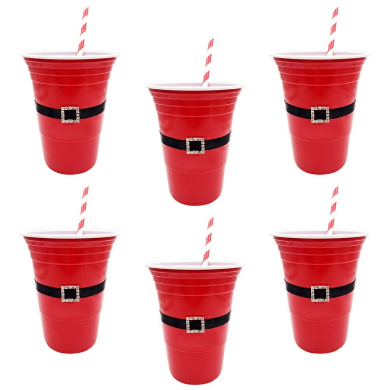  50 Pack Disposable Plastic Christmas Cups 16 oz. Red & Black  Santa Belt Design Clear Drinking Cup Winter Xmas Dinner Beverage Drink for  Adults Kids Festive Holiday Tableware Party Supplies Decorations 