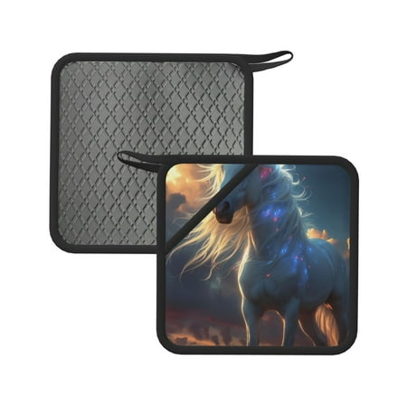 

Sikiie Starry Light White Horse Pot Holders Kitchen Insulation Mats Heat Resistant Pot-Holder Oven Anti-Scald Pads for Cooking Baking 7.1*7.1inch