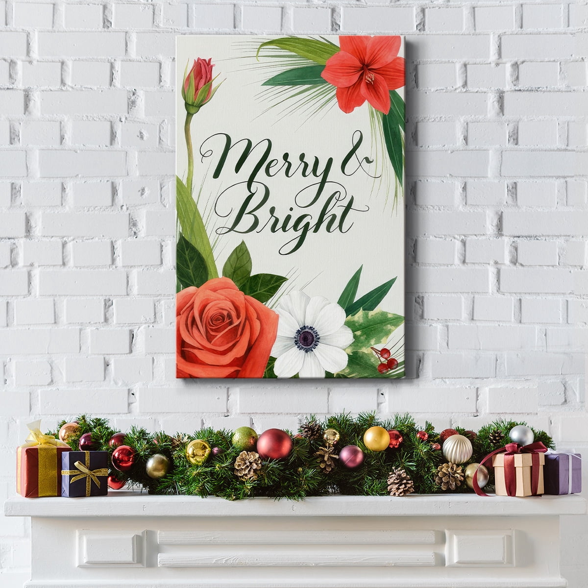 Christmas Flora Wreath Collection B- Gallery Wrapped Canvas