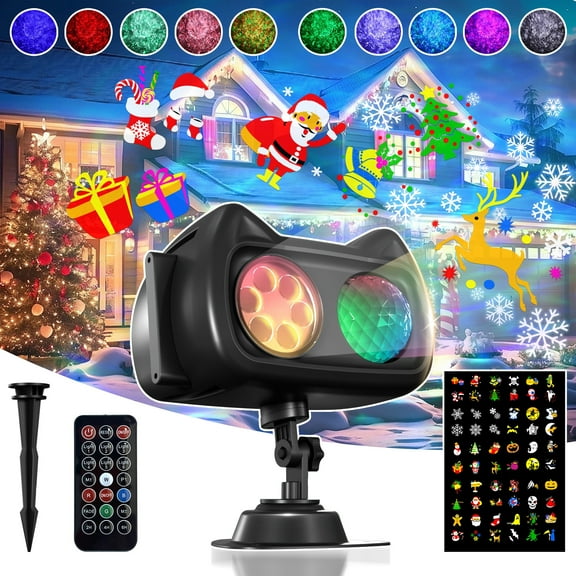 Halloween Christmas Projector Lights Outdoor/ Indoor, 2-in-1 HD Remote Control 60 Pattern Led Holiday Projector Light, Waterproof for Garden and Party Decorations