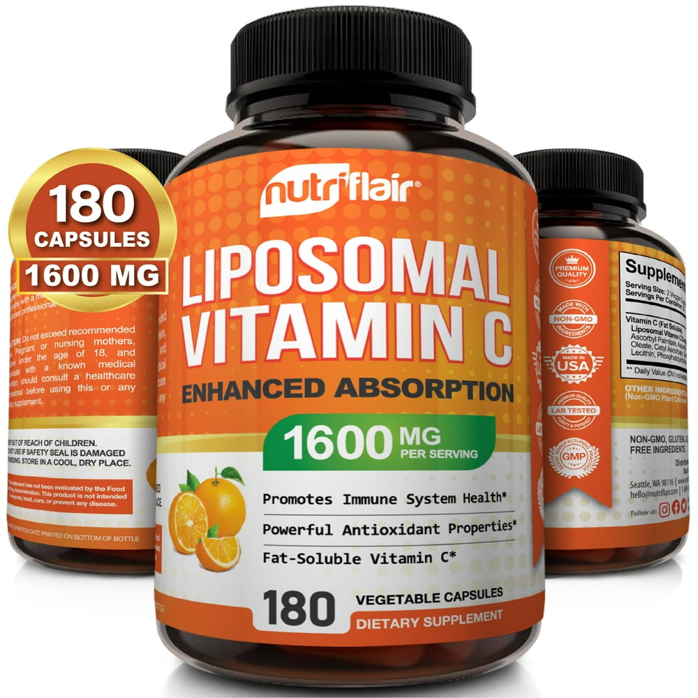 NutriFlair Liposomal Vitamin C 1600mg, 180 Capsules High Absorption