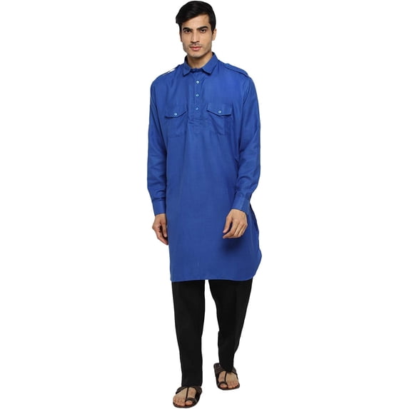 Royal Kurta Mens Cotton Pathani Kurta Pyjama (40, Blue)