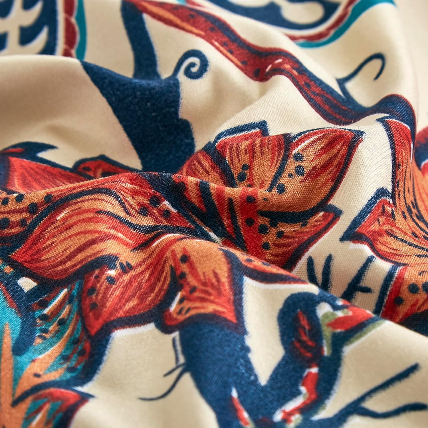 Chezmoi Collection Azura 3-Piece Floral Comforter Set Full, Multicolor Blue Red Orange Cream Printed Microfiber Lightweight Bedding Set for All season