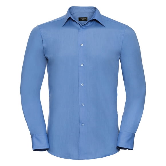 Russell Collection Mens Long Sleeve Poly-Cotton Easy Care Tailored Poplin Shirt