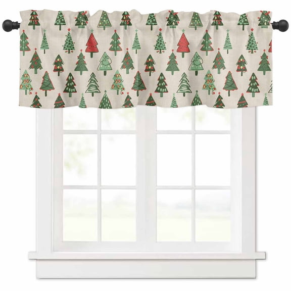 Christmas Trees Valances for Windows Farmhouse Kitchen Curtains Valances Rod Pocket Valance Curtains for Kitchen Windows Winter Farmhouse Retro Beige Rustic Window Valances for Bathroom 54"x18"