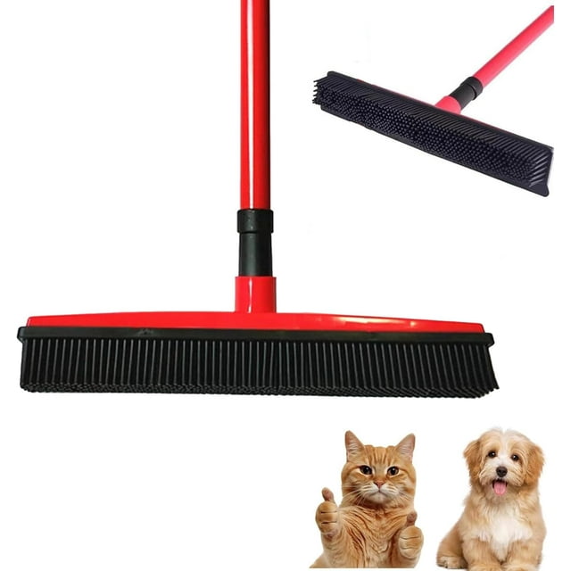 Yazoeia Vadrouille de Décontamination et d'Élimination des Poils d'Animaux, Balai en Caoutchouc pour Enlever les Poils d'Animaux et Râteau à Tapis avec Raclette, Manche Réglable de 48 Pouces, Outil d'Élimination des Poils d'Animaux pour Tapis Duveteux, Plancher de Bois Franc,