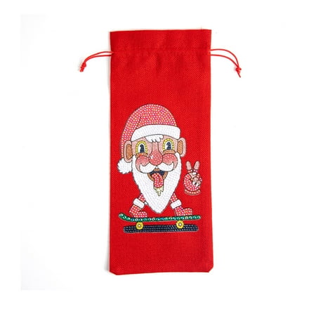 

SANAG Wine Bottle Bag Christmas Diamond Painting 5D Linen Cover DIY Craft Drawstring Decoration Bottle Organizer