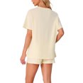 thumbnail image 3 of Conjunto de pijamas para mujeres Cheibear, conjunto de lounge de media manga, conjunto de pantalones cortos para dormir de 2 piezas con bolsillos, color beige, 3 of 6