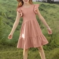 thumbnail image 2 of HBGVBA Girl's Crew Neck Midi Dresses,Pleated Sleeve Casual Sundress,Summer Cute Double Ruffled Sleeve Crew Neck Breathable Lightweight Kids Dress, 2 of 5