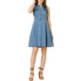 thumbnail image 5 of INSPIRE CHIC Women's Denim Sleeveless V Neck Belted Fit And Flare Shirt Dress XS Blue, 5 of 7