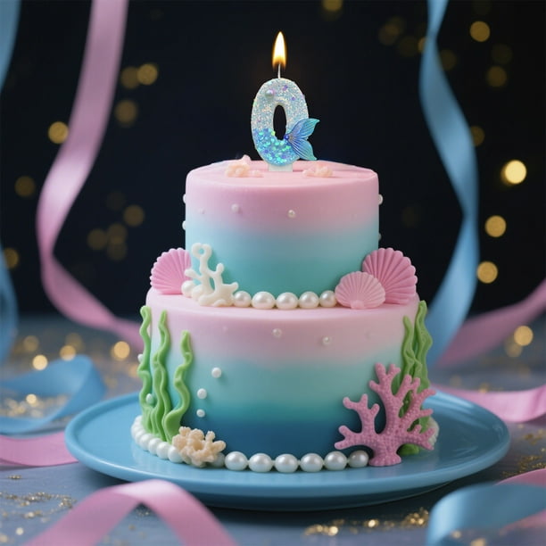 Velas de cumpleaños con cola de sirena azul para pastel | Adornos de vela con números para fiestas de cumpleaños y aniversarios | Decoraciones de cera para pasteles