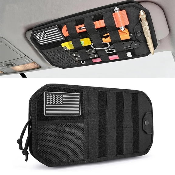 HOMEYA Car Sun Visor Organizer Tactical MOLLE Panel with Zipper Storage Pouch Holder for Vehicles SUV Truck Pickup Patrol