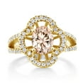 thumbnail image 2 of Gem Stone King 1.37 Ct Oval Peach Morganite 18K Yellow Gold Plated Silver Spotlight Ring (Size 8), 2 of 4