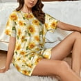 thumbnail image 5 of Yiaed Light Yellow Plaid Sunflower Print Short Sleeve Pajama Sets for Women Casual Crew Neck 2 Piece Lounge Sets Women's Short-Sleeved Pajama-Medium, 5 of 5