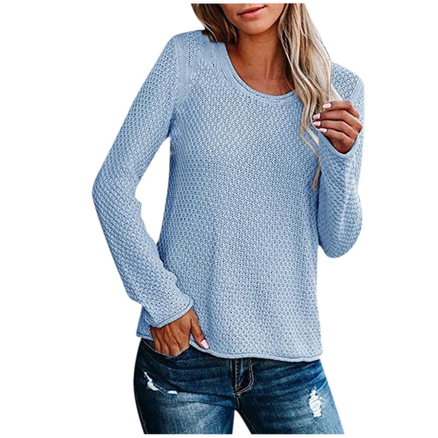 IROINID Chandail à Col Rond pour Femmes Couleur Unie Confortable Mi-Long Manches Longues Tricoté