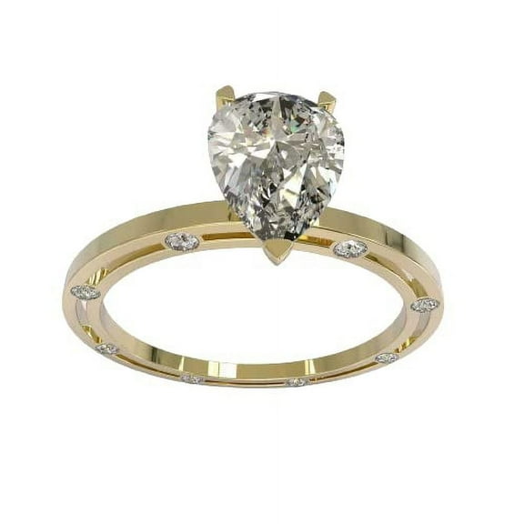 HeartsAndYou 2.2ct Pear Cut Moissanite Solitaire Open Stylish Shank Ring 18k Yellow Gold over Silver