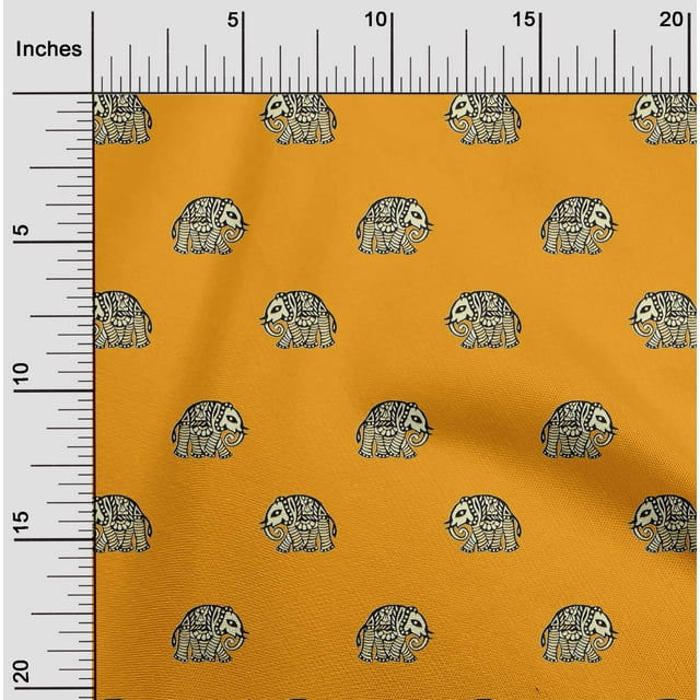 oneOone Cotton Flex Fabric Elephant Block Print Sewing Fabric BTY 40 Inch Wide