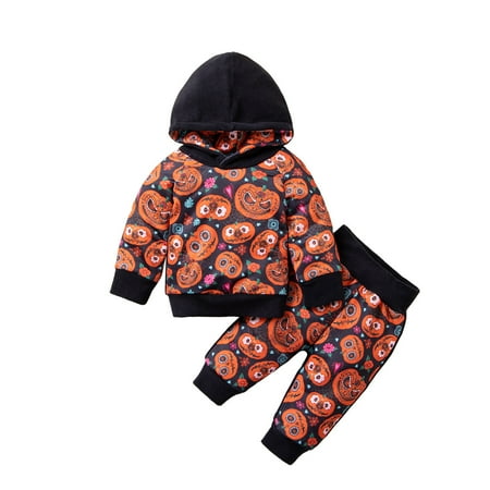 

QBGSAY Kids Outfits Sets Toddler Boys Long Sleeve Halloween Pumpkin Letter Prints Tops And Pants Child 2Pcs Set Clothese Fashion Outfits Set