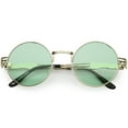 thumbnail image 1 of Oversize Round Sunglasses Engraved Metal Arm Cutout Color Tinted Lens 53mm (Gold / Green), 1 of 4