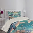 thumbnail image 2 of Ambesonne Whale Quilted Coverlet 2 Pcs, Aqua Art Deep Ocean Cartoon, Twin Size, Sea Blue and Coral, 2 of 4