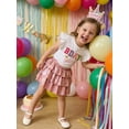 thumbnail image 5 of BemeyourBBs 2Pcs Toddler Baby Girl Birthday Outfit 1 2 3 4 5 6 7 Years Birthday Summer Clothes Flying Short Sleeve Letters Crown Embroidery T Shirt Tops with Laser Layered Ruffle Tutu Skirt Set, 5 of 6