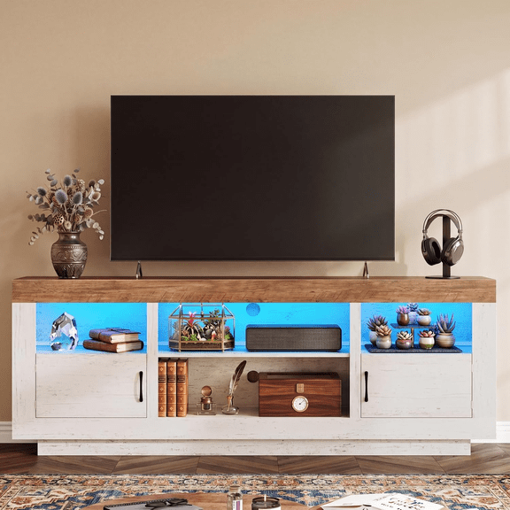 66.9" TV Stand with RGB LED Lights, Modern Entertainment Center with Drawer and Open Shelf, Media Console Table, TV Stands for Living Room & Bedroom, White