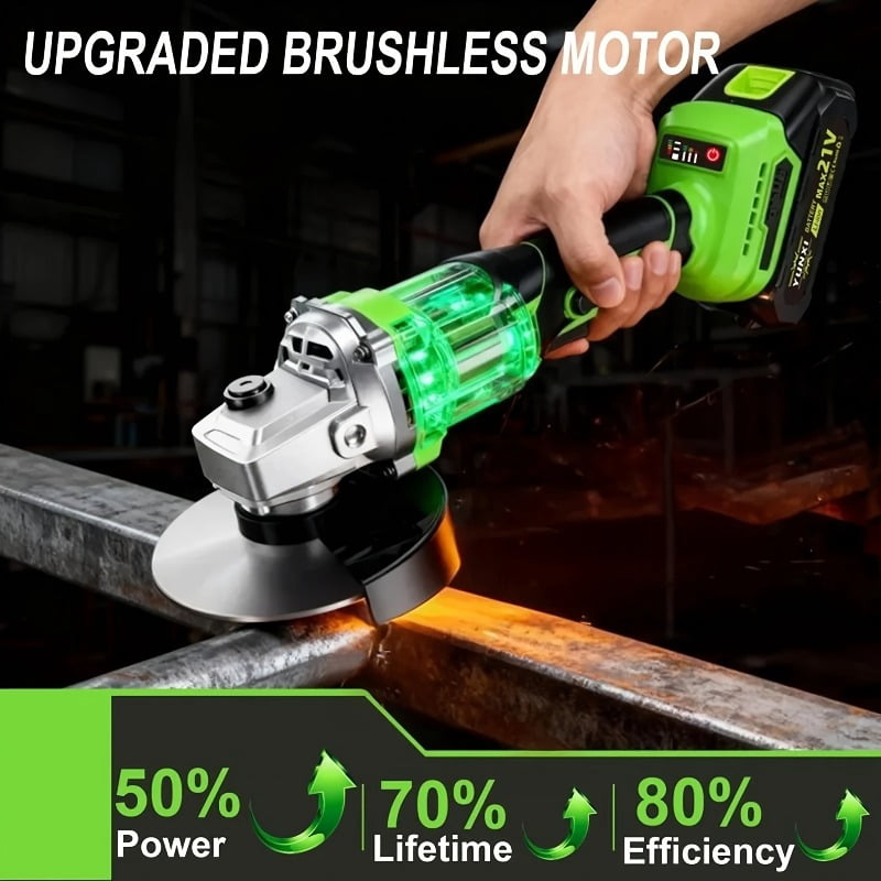 DGB Cordless Brushless Angle Grinder, Variable Speed Electric Grinder with Ergonomic Anti-Vibration Handle, Safety Guard, Rechargeable Tool for Cutting, Grinding & Metalworking Projects