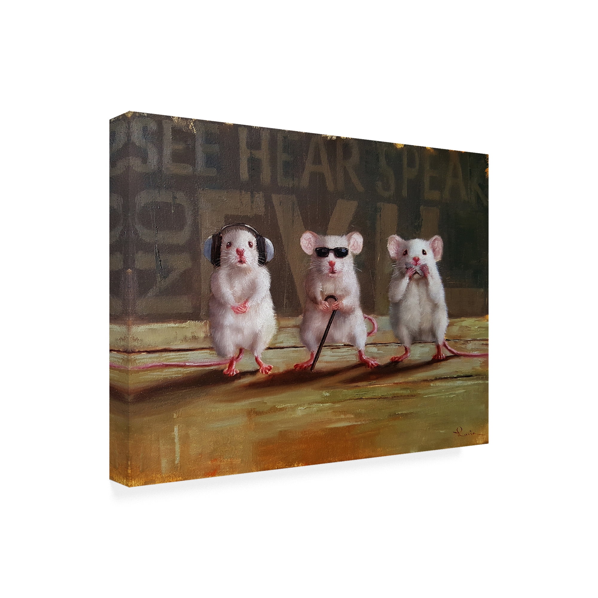 Trademark Fine Art 'Three Wise Mice' Canvas Art by Lucia Hefferna