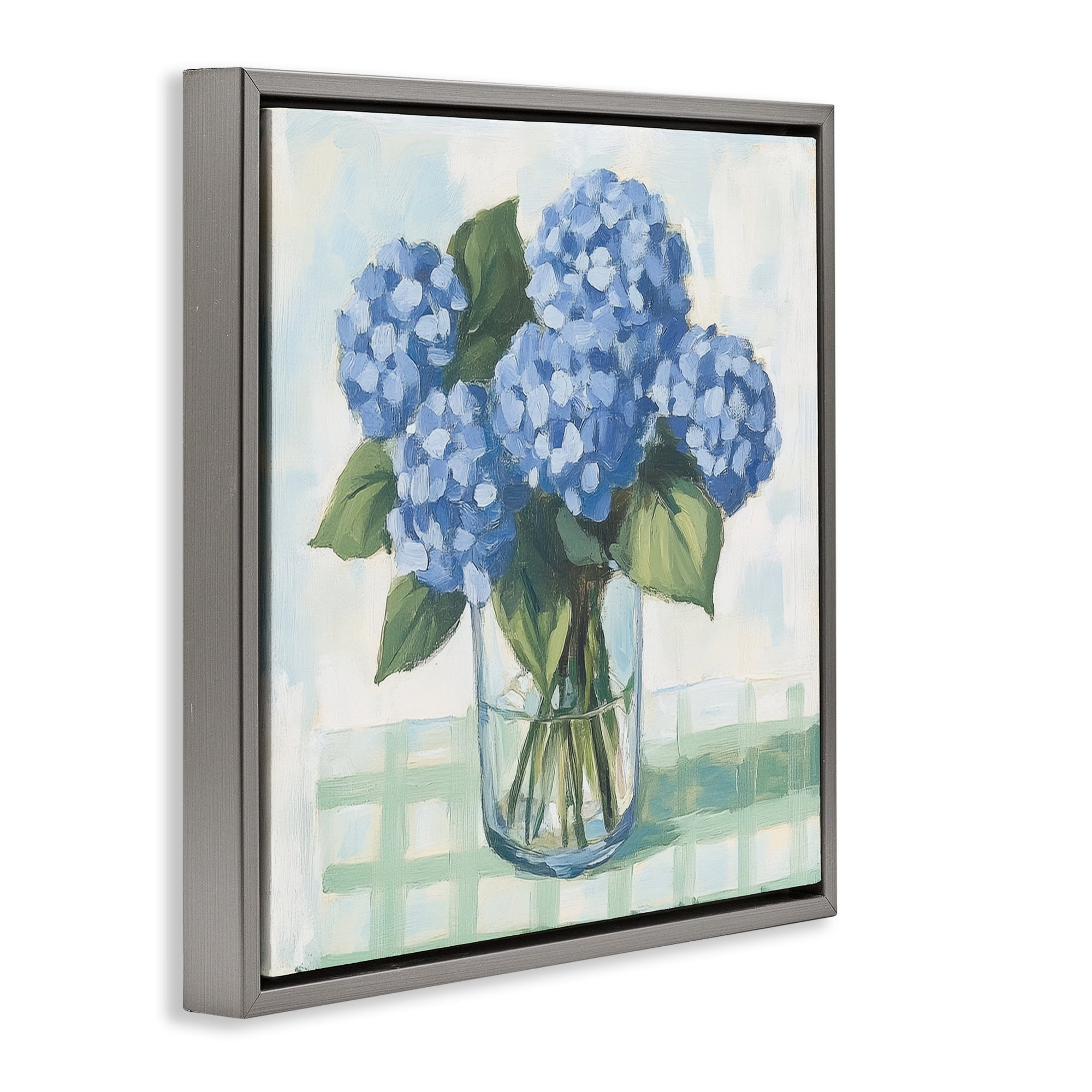 Stupell Industries Quaint Picnic Hydrangeas Gray Framed Floater Canvas Wall Art, design by Petal Prints Design