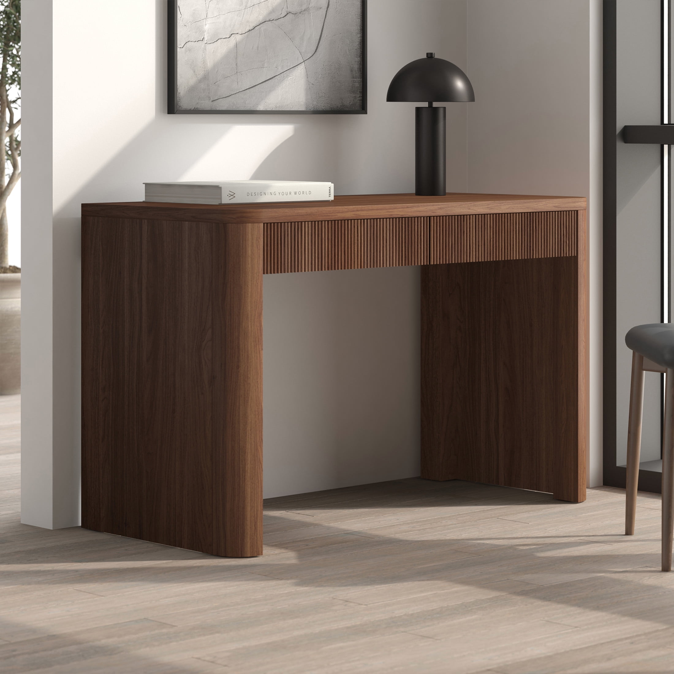 Evelyn&Zoe Modern/Contemporary 47.5" Wide Satin Walnut Home Office