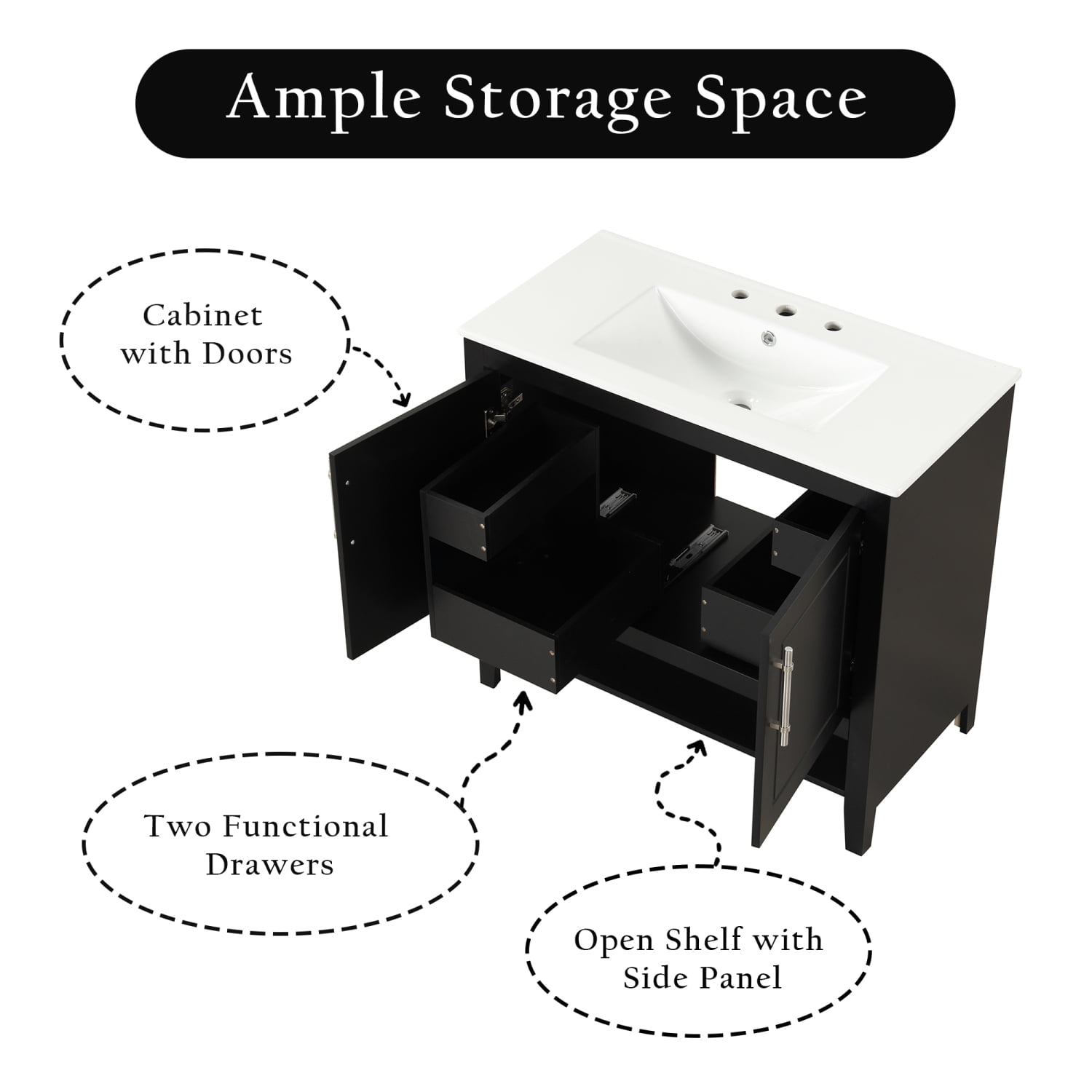 Harper & Bright Designs 36" Bathroom Vanity with Sink, Multi-functional Bathroom Cabinet with Doors and Drawers, MDF Frame and MDF Board, Black